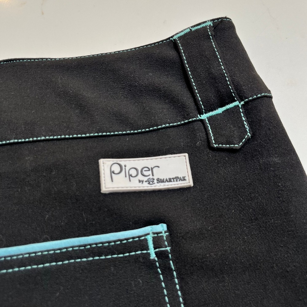Piper Curvy Evolution Smartpak Womens Black Teal Equestrian Riding Breeches 44R - Picture 9 of 13